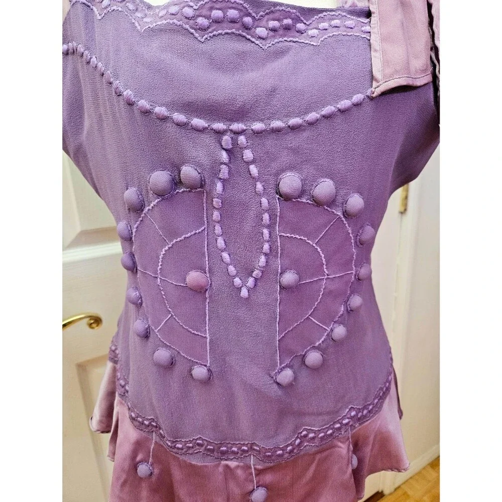 RARE Vintage NATAYA Romantic Fairy Purple Lavender 100% Silk Blouse Top - Picture 3 of 16